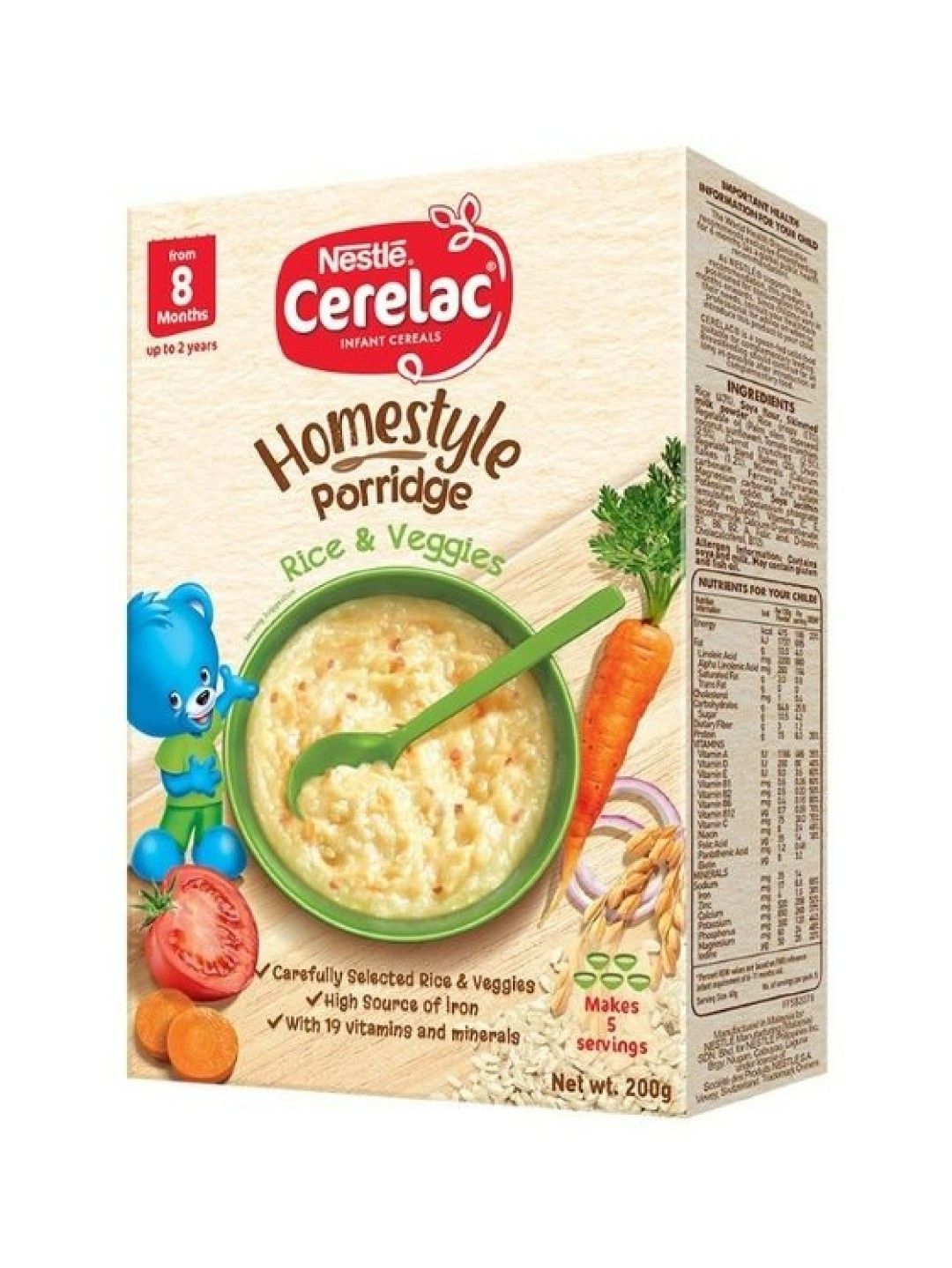 CERELAC Homestyle Meals Rice and Veggies Porridge (200g) [Expiry: 7/31/2024]