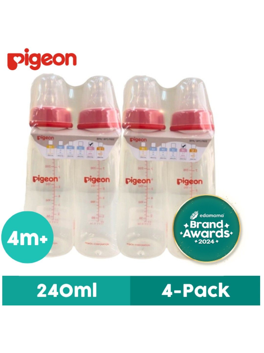 Pigeon RPP Red Bottle Large 4-Pack (240ml)