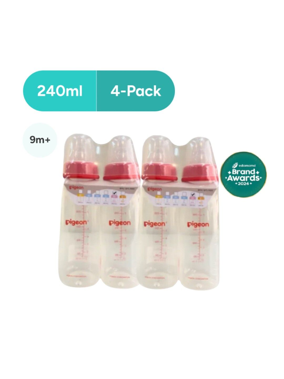 Pigeon RPP Red Bottle Large 4-Pack (240ml) (No Color- Image 1)