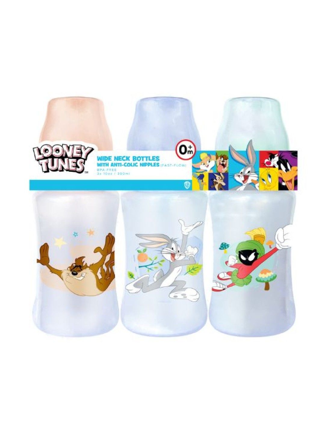 Looney Tunes Wide Neck Feeding Bottles 10oz (3 pcs) (Boy- Image 1)