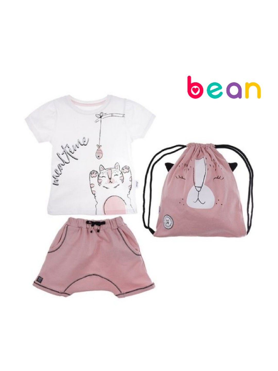 bean fashion Wogi Play 3-Piece T-shirt Set with Shorts and Bag (Salmon Pink- Image 1)