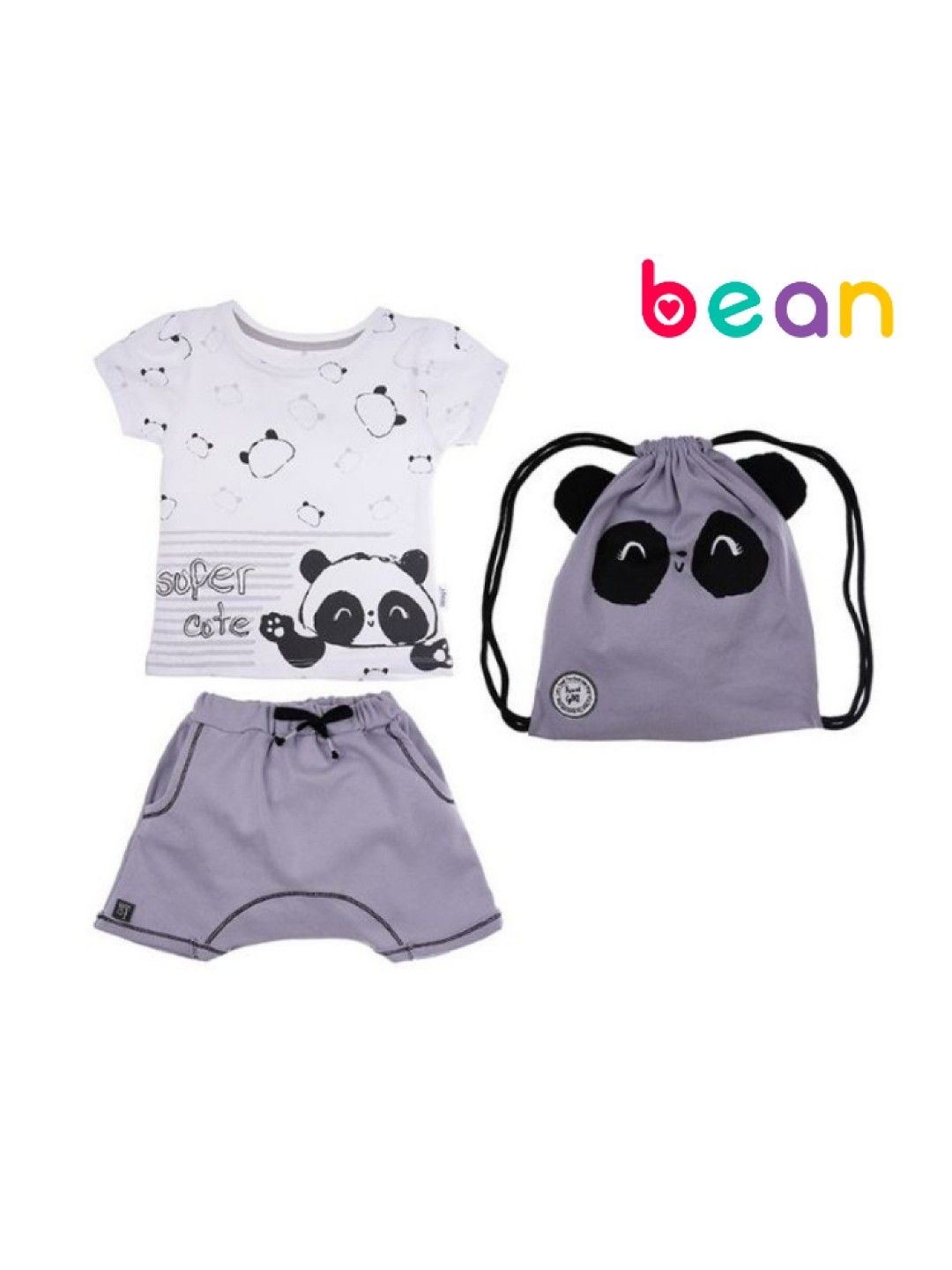 bean fashion Wogi Play 3-Piece T-shirt Set with Shorts and Bag (Grey- Image 1)