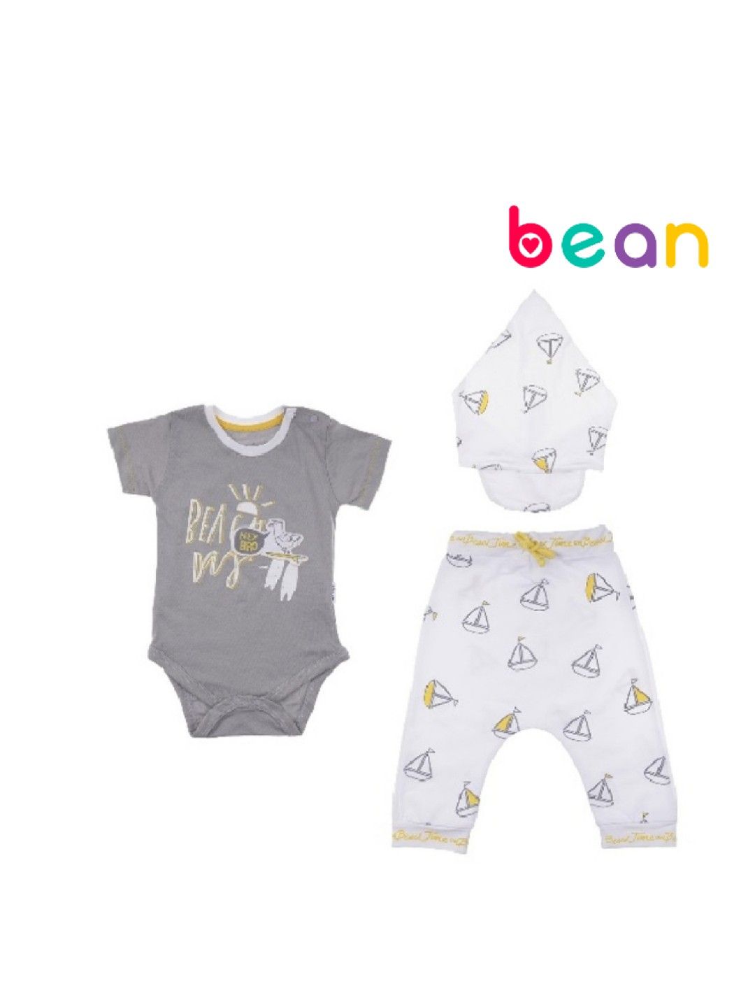 bean fashion Wogi Play 3-Piece Onesie and Pants Beach Day (No Color- Image 1)