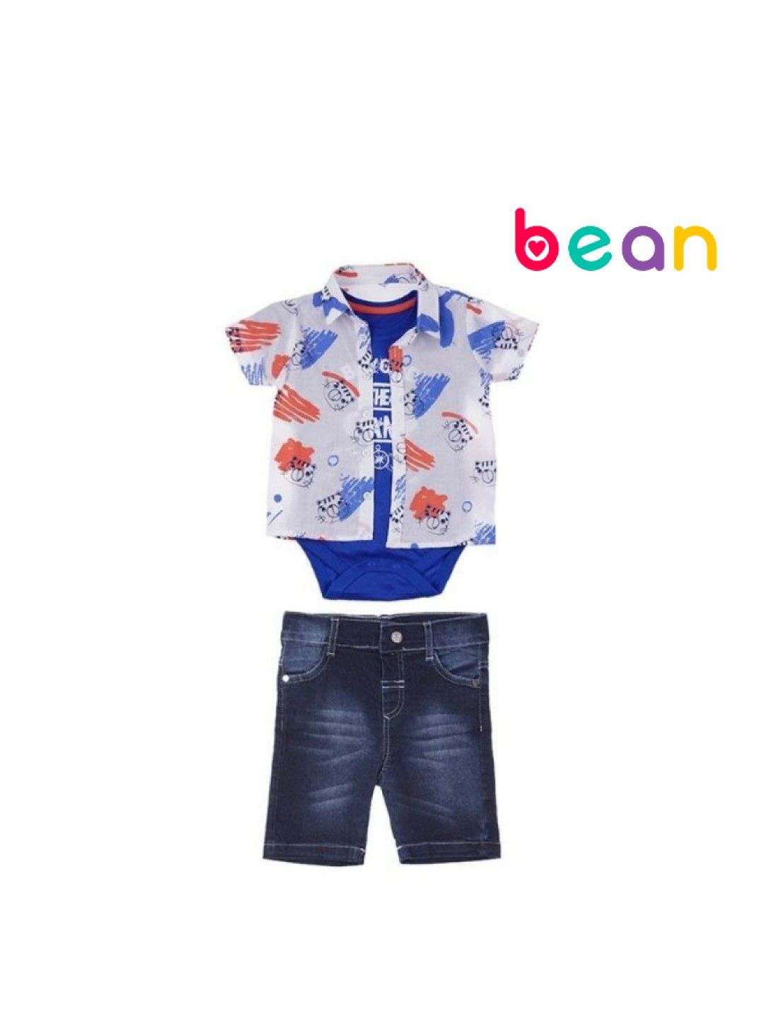 bean fashion Wogi Play 3-Piece Set Polo with T-shirt and Shorts (White & Blue- Image 1)