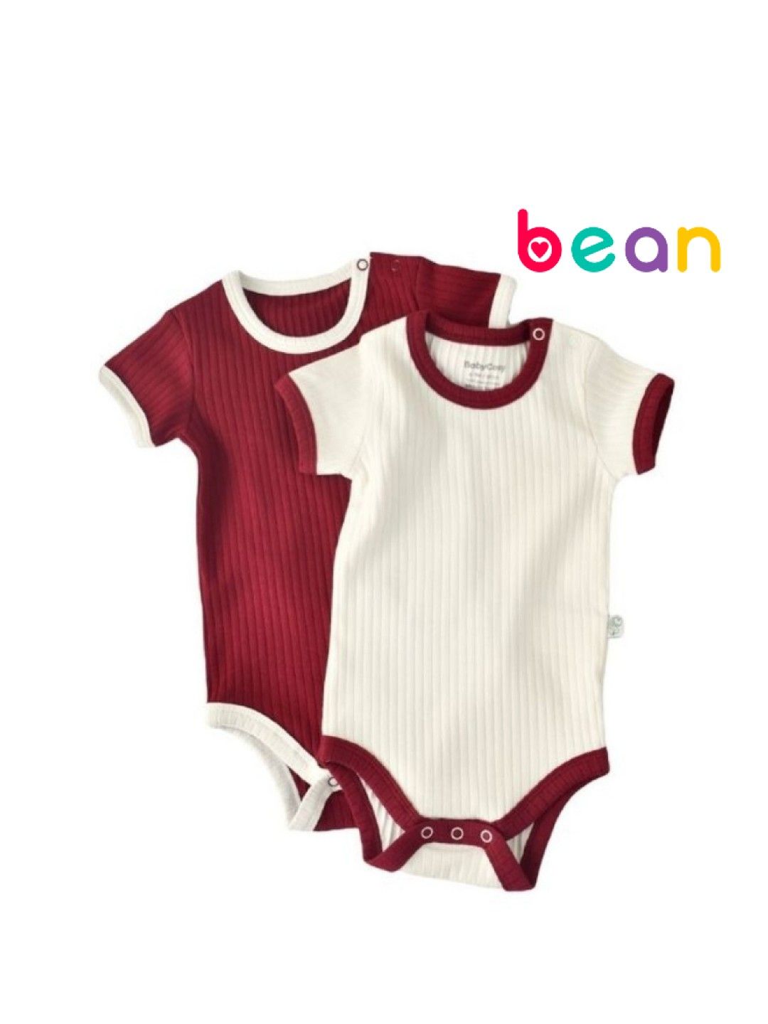 bean fashion Babycosy Organic Shortsleeves Bodysuit Set of 2 (Creamy White & Red- Image 1)