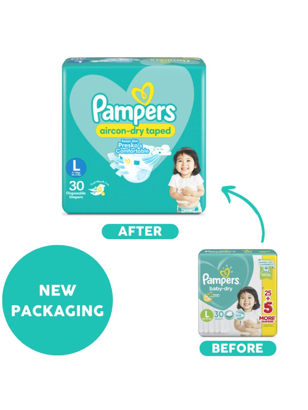 Pampers Baby Dry Taped Large 30s x 1 packs (30 pcs) (No Color- Image 3)