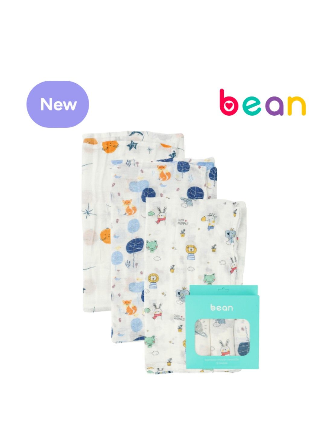 bean Bamboo Muslin Swaddles Pack of 3 Blue Stars