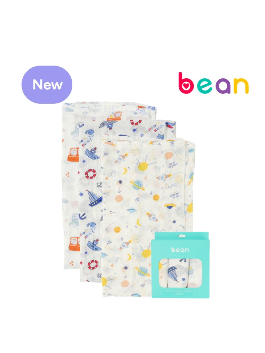 bean Bamboo Muslin Swaddles Pack of 3 Explorer