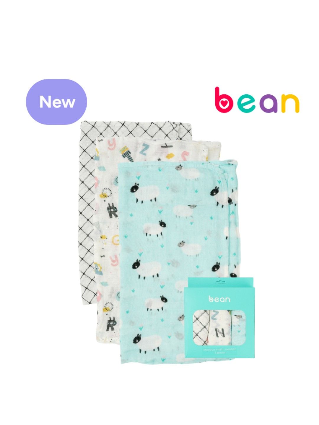 bean Bamboo Muslin Swaddles Pack of 3 Alphabet