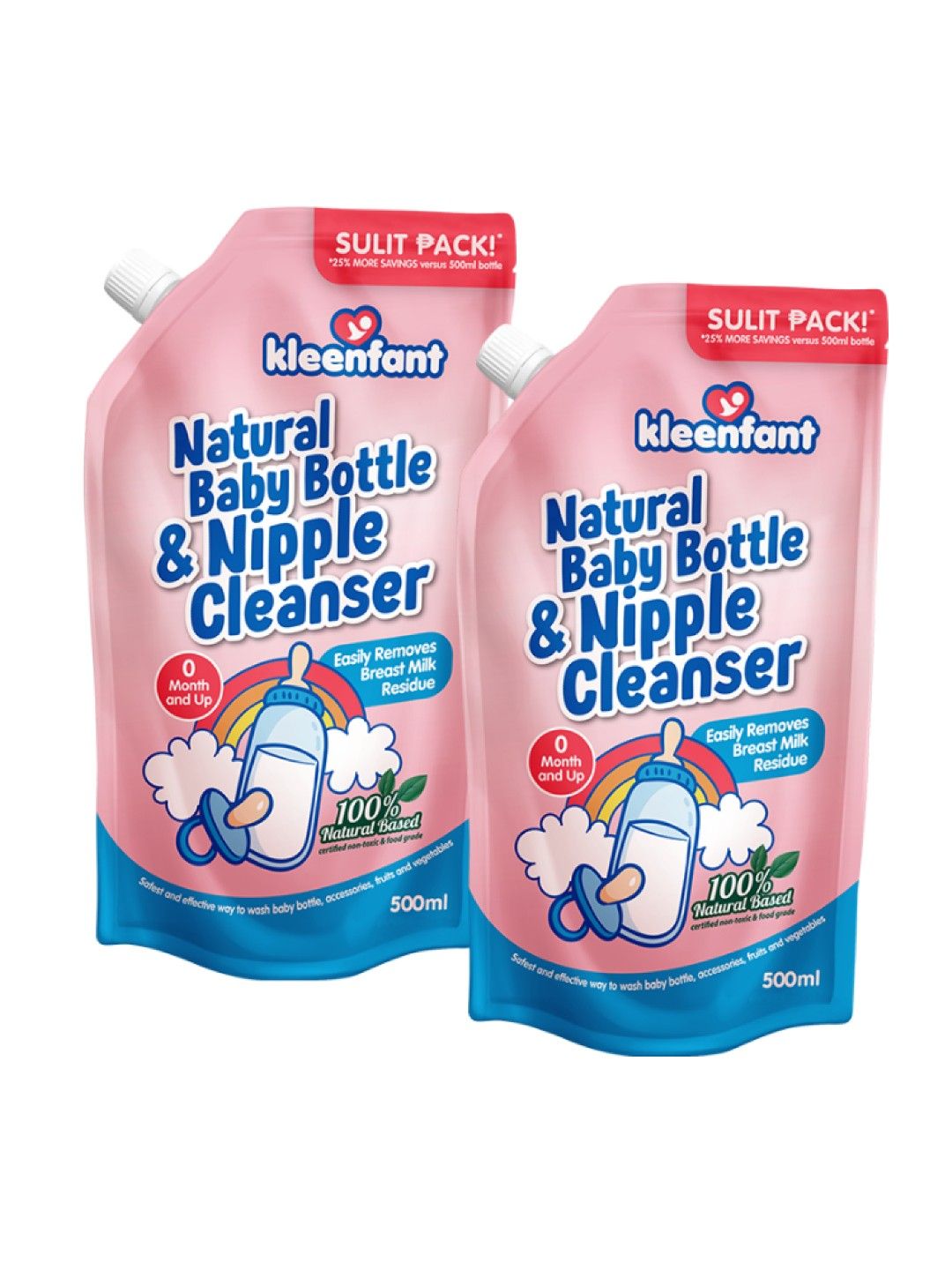 Kleenfant Natural Baby Bottle and Nipple Cleanser (500ml) Pack of 2 (No Color- Image 1)