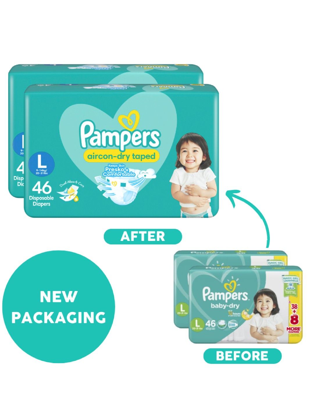 Pampers Baby Dry Taped Large 46s x 2 packs (92 pcs) (No Color- Image 3)