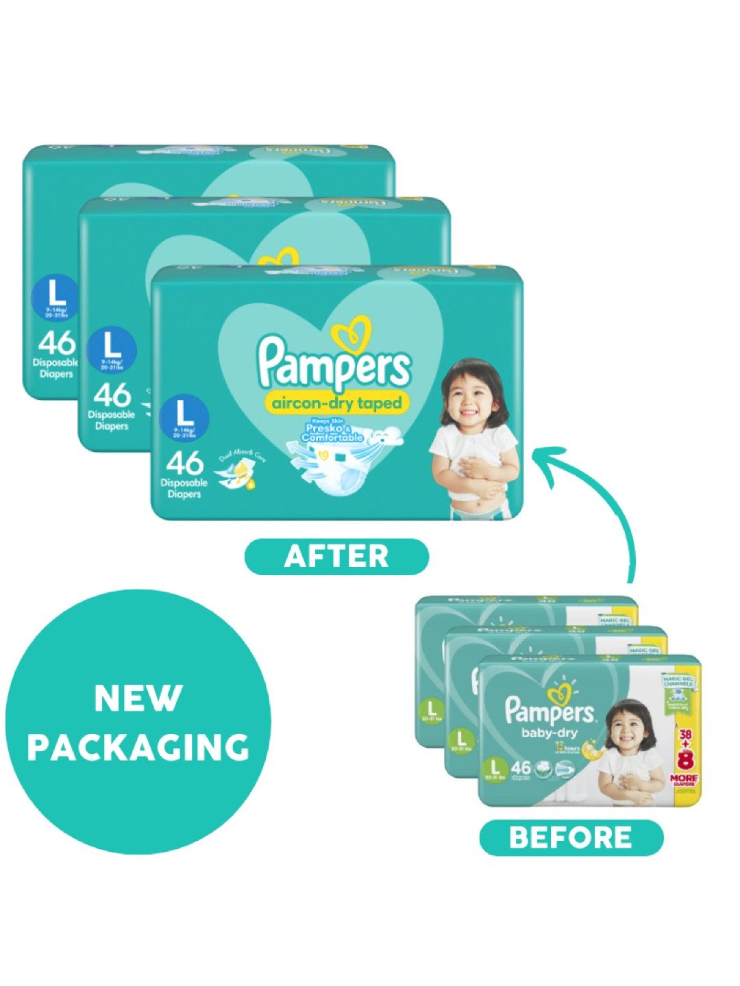 Pampers Baby Dry Taped Large 46s x 3 packs (138 pcs) (No Color- Image 3)