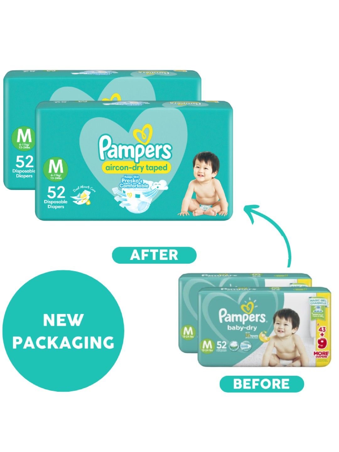 Pampers Baby Dry Taped Medium 52s x 2 packs (104 pcs) (No Color- Image 3)