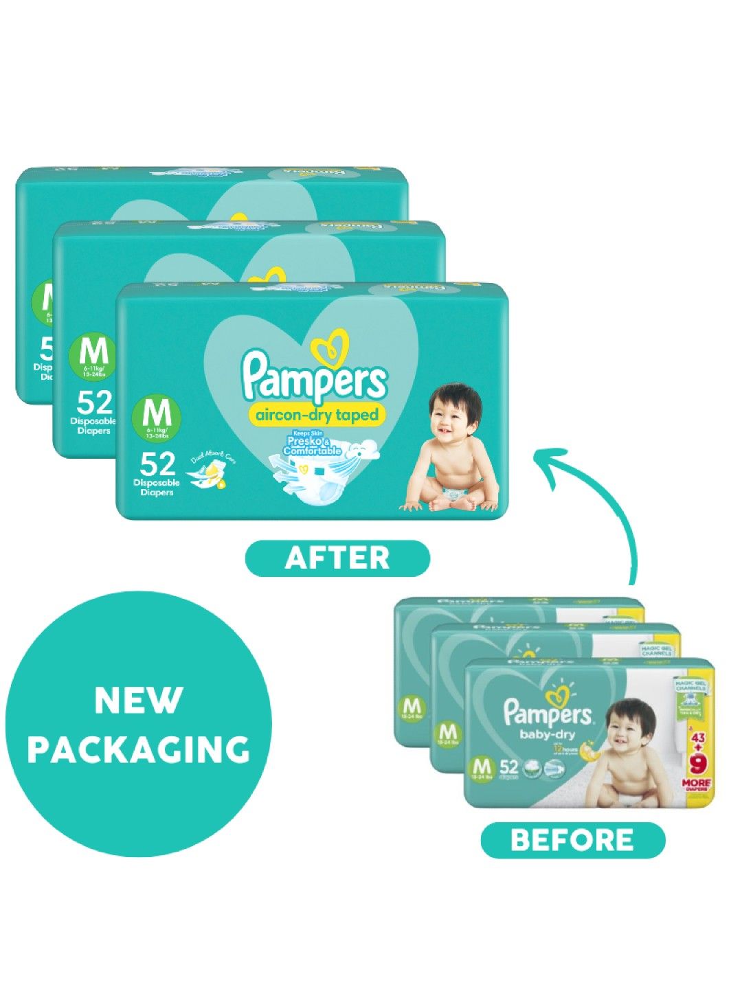Pampers Baby Dry Taped Medium 52s x 3 packs (156 pcs) (No Color- Image 3)