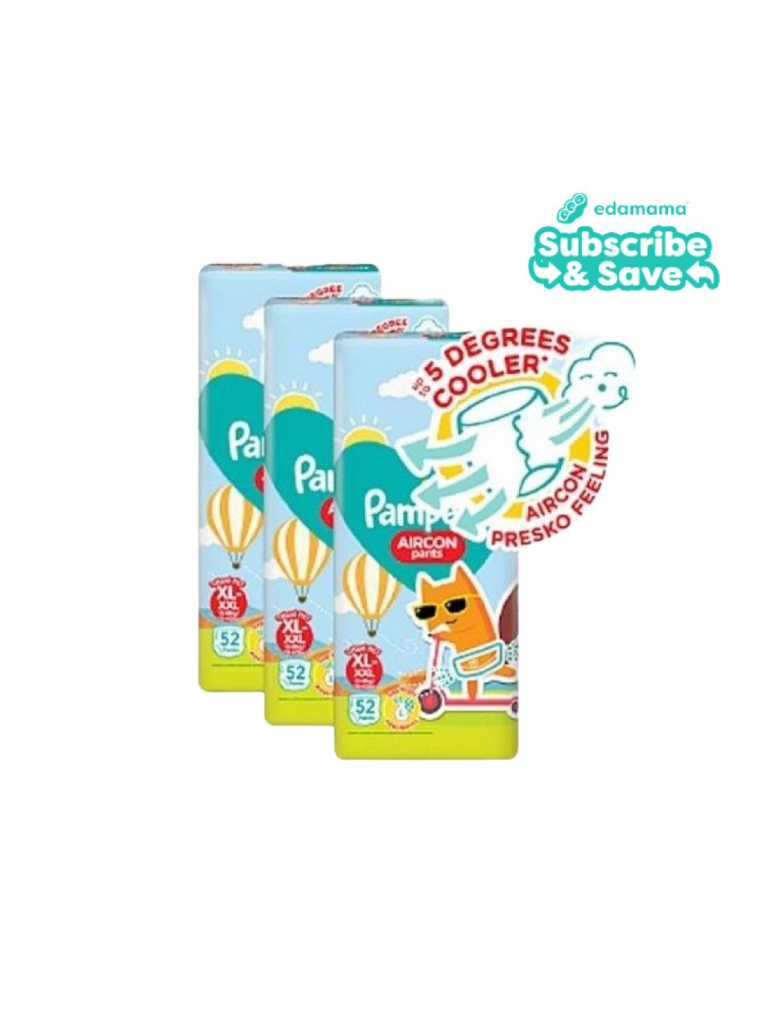 Pampers Aircon Pants XL 52s x 3 packs (156 diapers) - Subscription