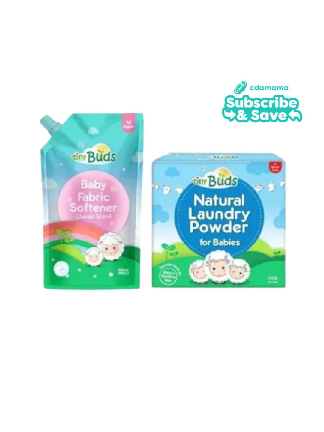 Tiny Buds Natural Laundry Powder (1kg) and Natural Fabric Softener (850ml) - Subscription