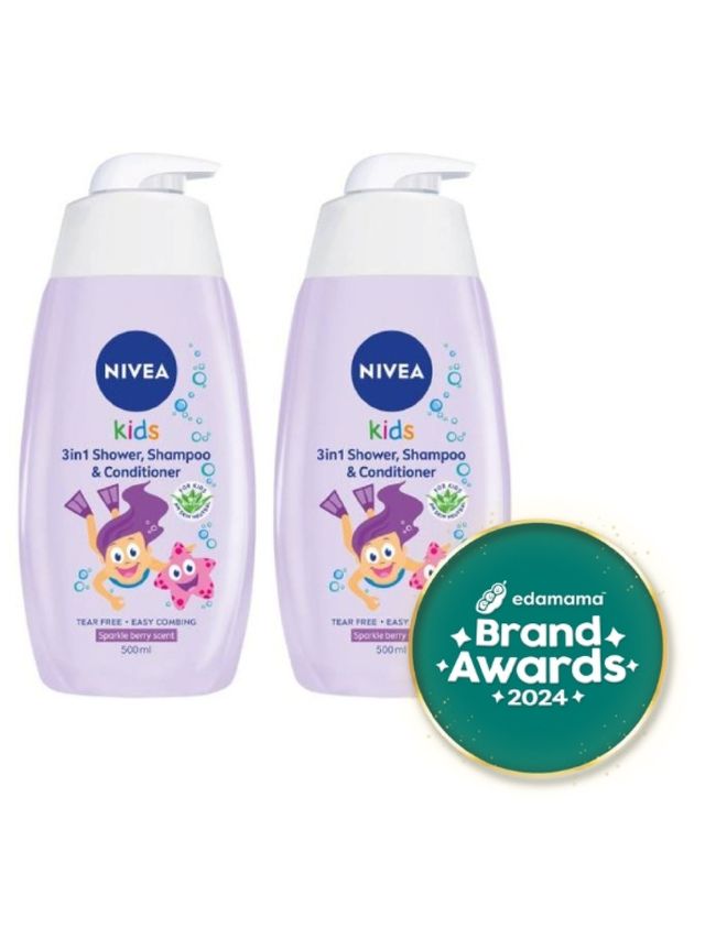 Nivea Pack of 2 Bath 3-in-1 Shower, Shampoo, & Conditioner Sparkle Berry Scent (500ml)