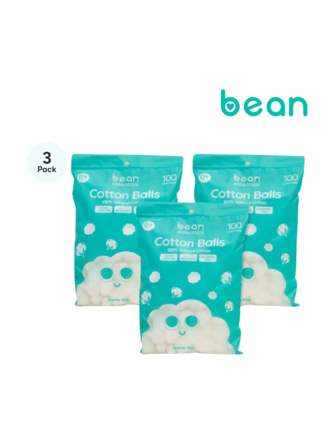 bean [Bundle of 3] Baby Cotton Balls 100g (100s) x 3