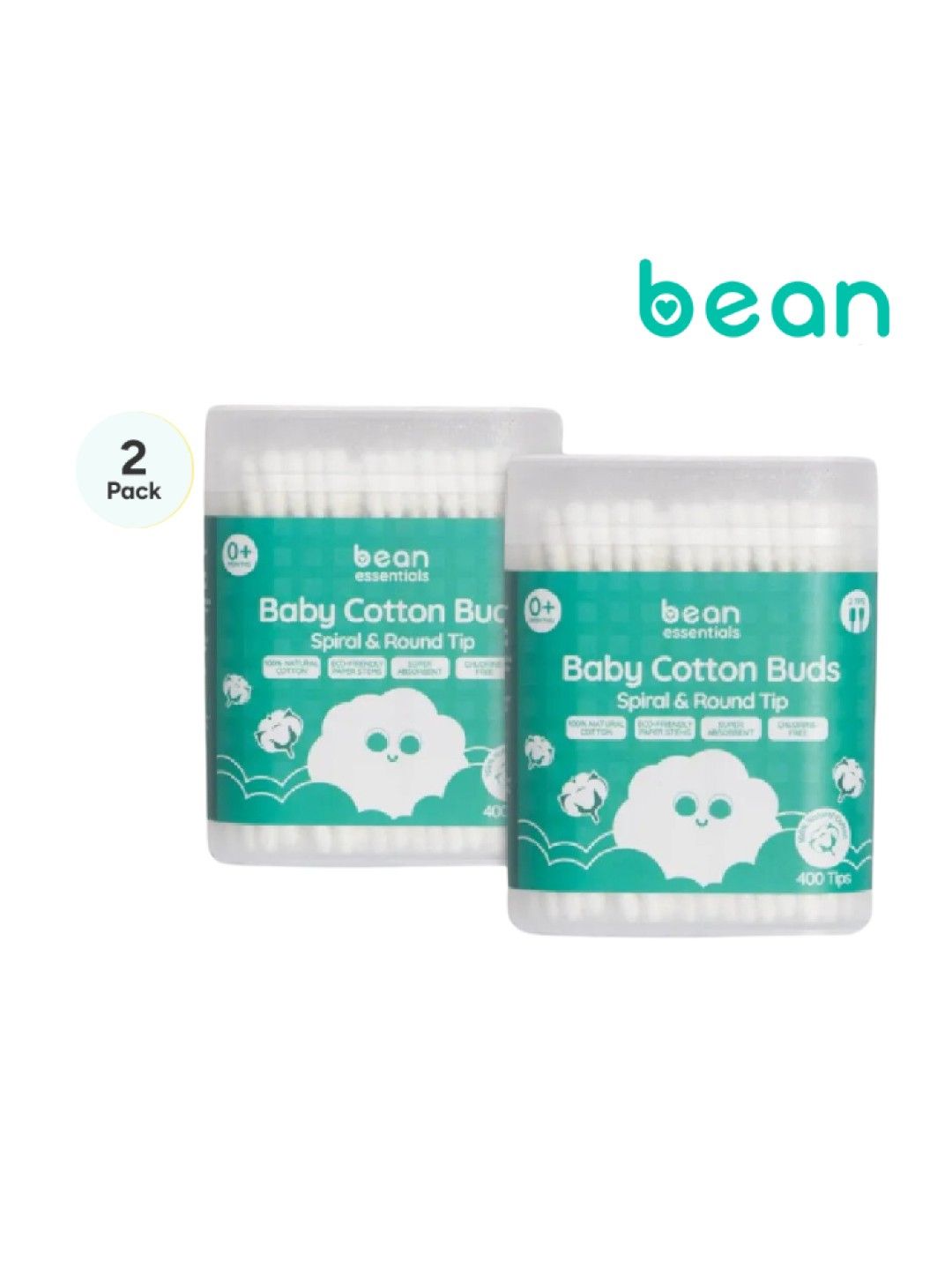 bean [Bundle of 2] Spiral & Round Cotton Buds (400 tips) x 2