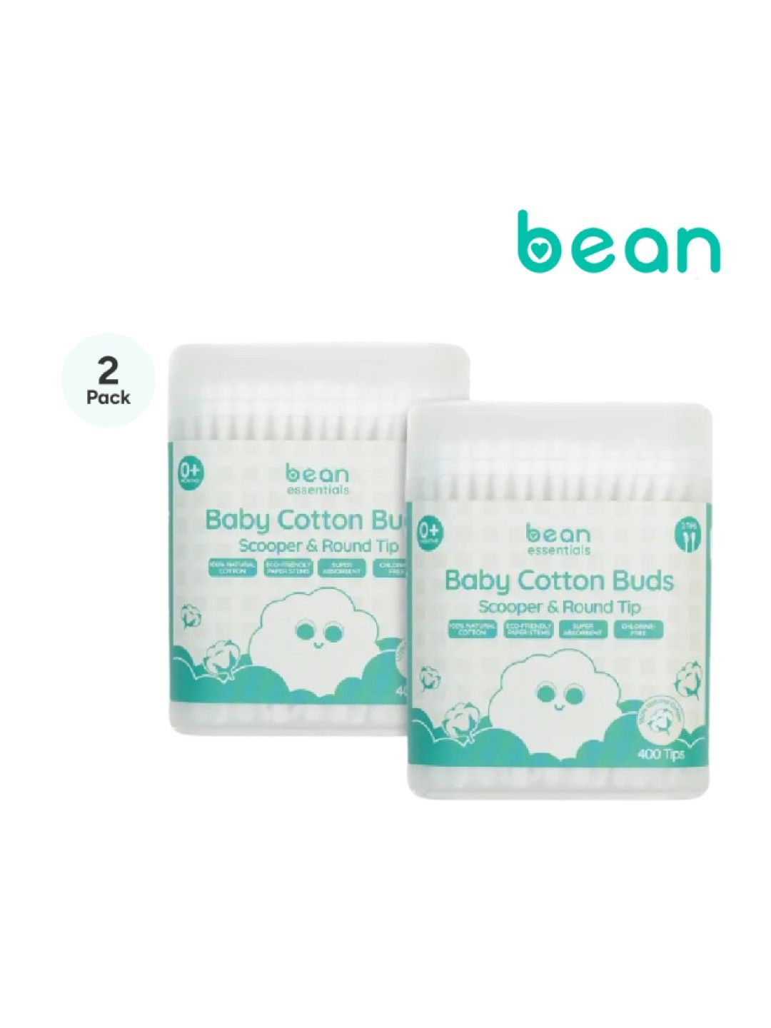 bean essentials [Bundle of 2] Scooper & Round Cotton Buds (400 tips) x 2 (No Color- Image 1)