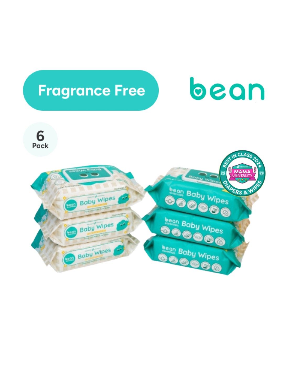 bean essentials [Bundle of 6] Baby Wipes Fragrance Free 6 x 100 sheets (No Color- Image 1)