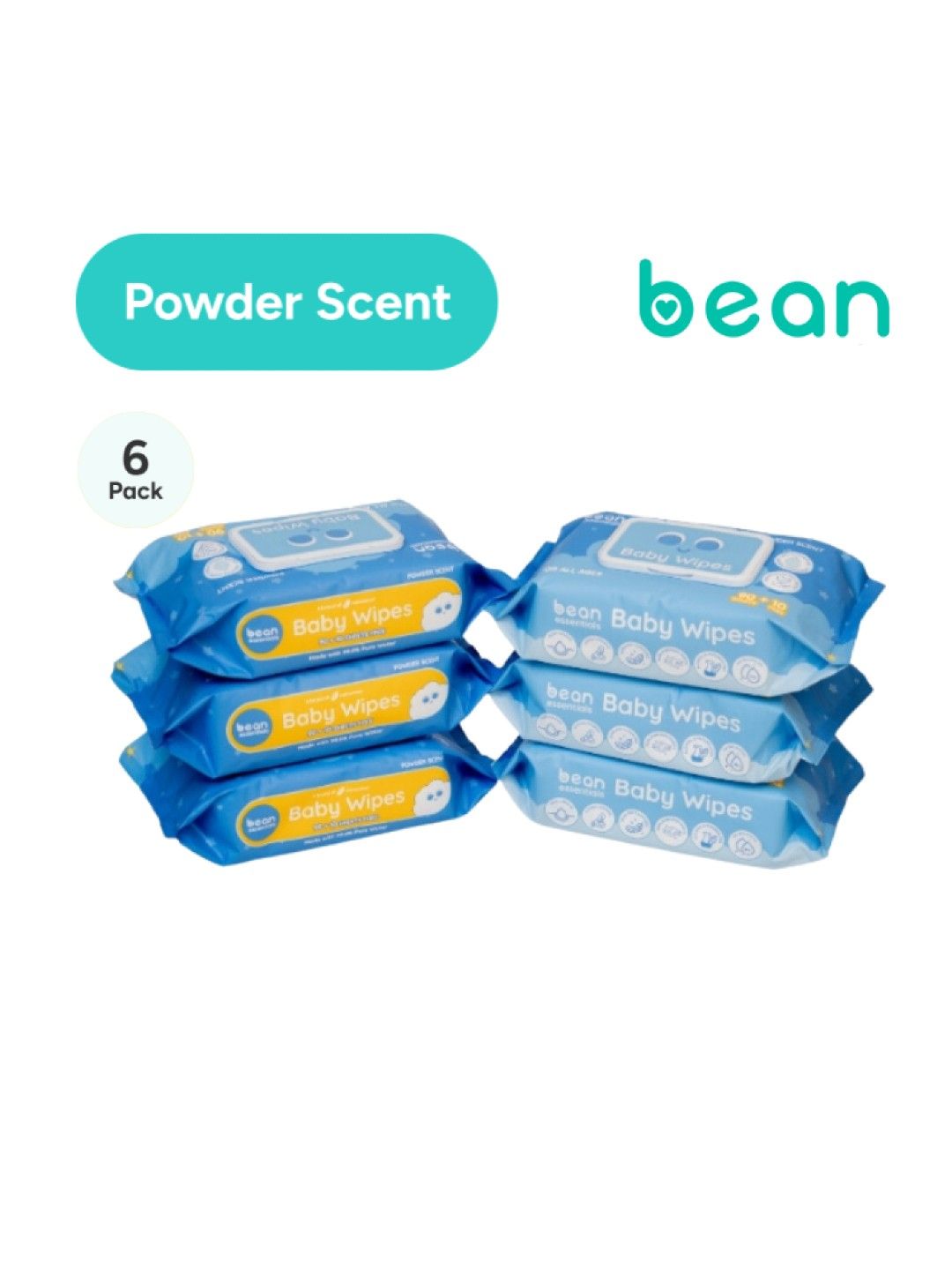 bean essentials [Bundle of 6] Baby Wipes Powder Scented 6 x 100 sheets (No Color- Image 1)