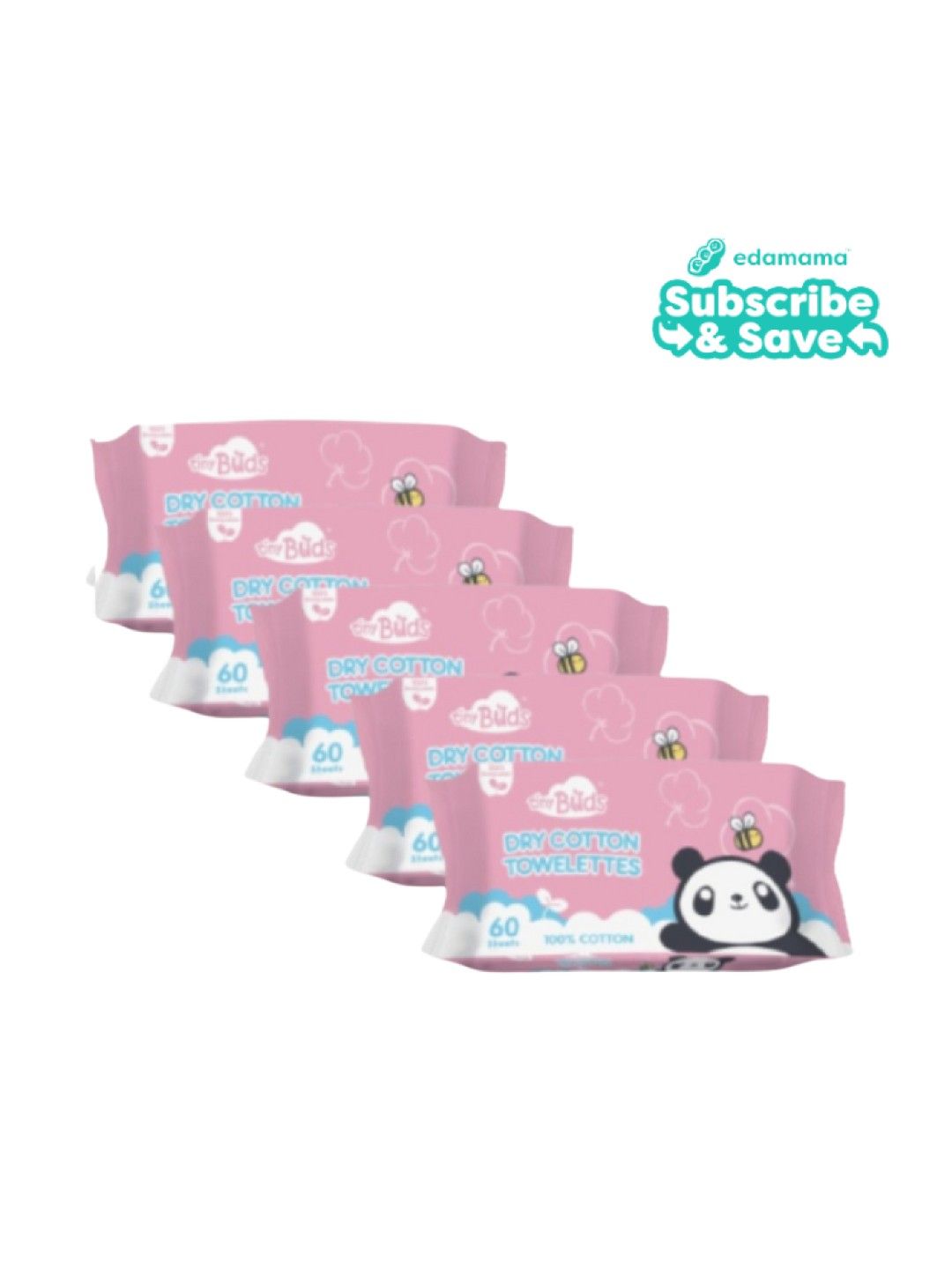 Tiny Buds [Bundle of 5] Baby Dry Cotton Towelettes (60 Pulls) - Subscription