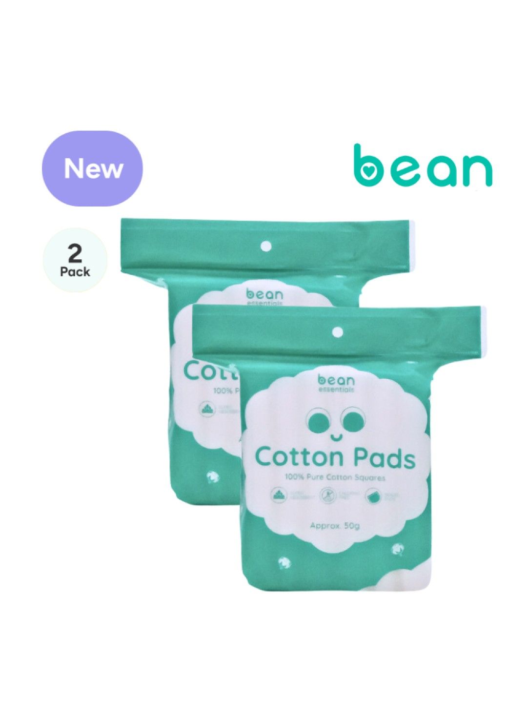 bean essentials [Bundle of 2] Cotton Pads (100 pads) x 2 (No Color- Image 1)