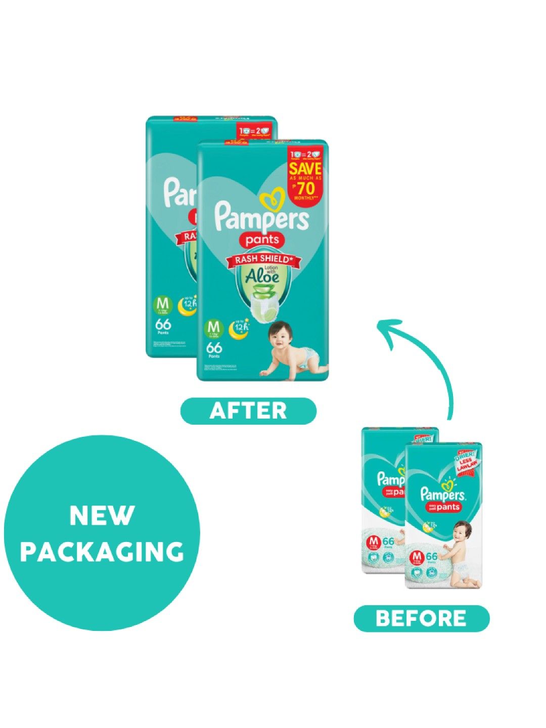 Pampers Baby Dry Pants Medium 66s x 2 packs (132 pcs) (No Color- Image 3)