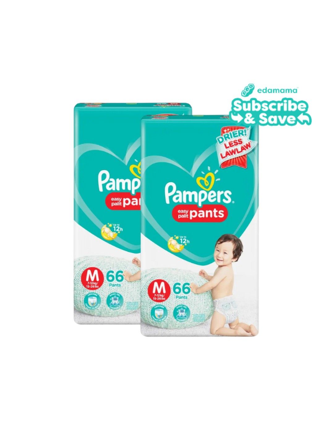 Pampers Baby Dry Pants Medium 66s x 2 pack (132 pcs) - Subscription