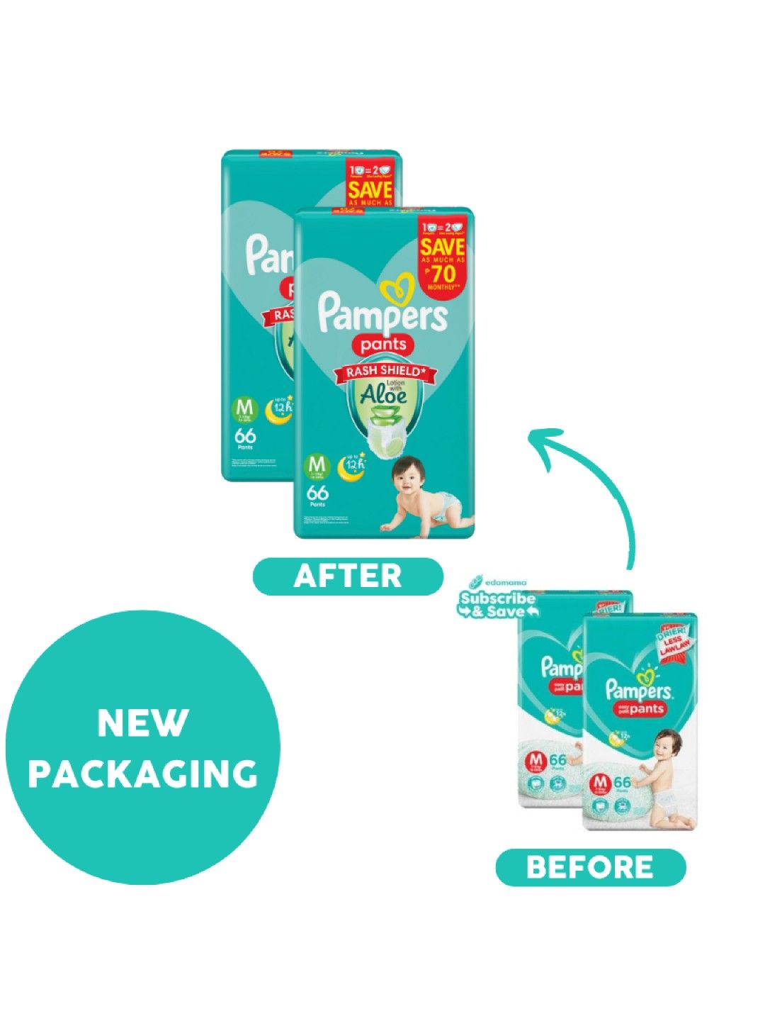 Pampers Baby Dry Pants Medium 66s x 2 pack (132 pcs) - Subscription (No Color- Image 3)