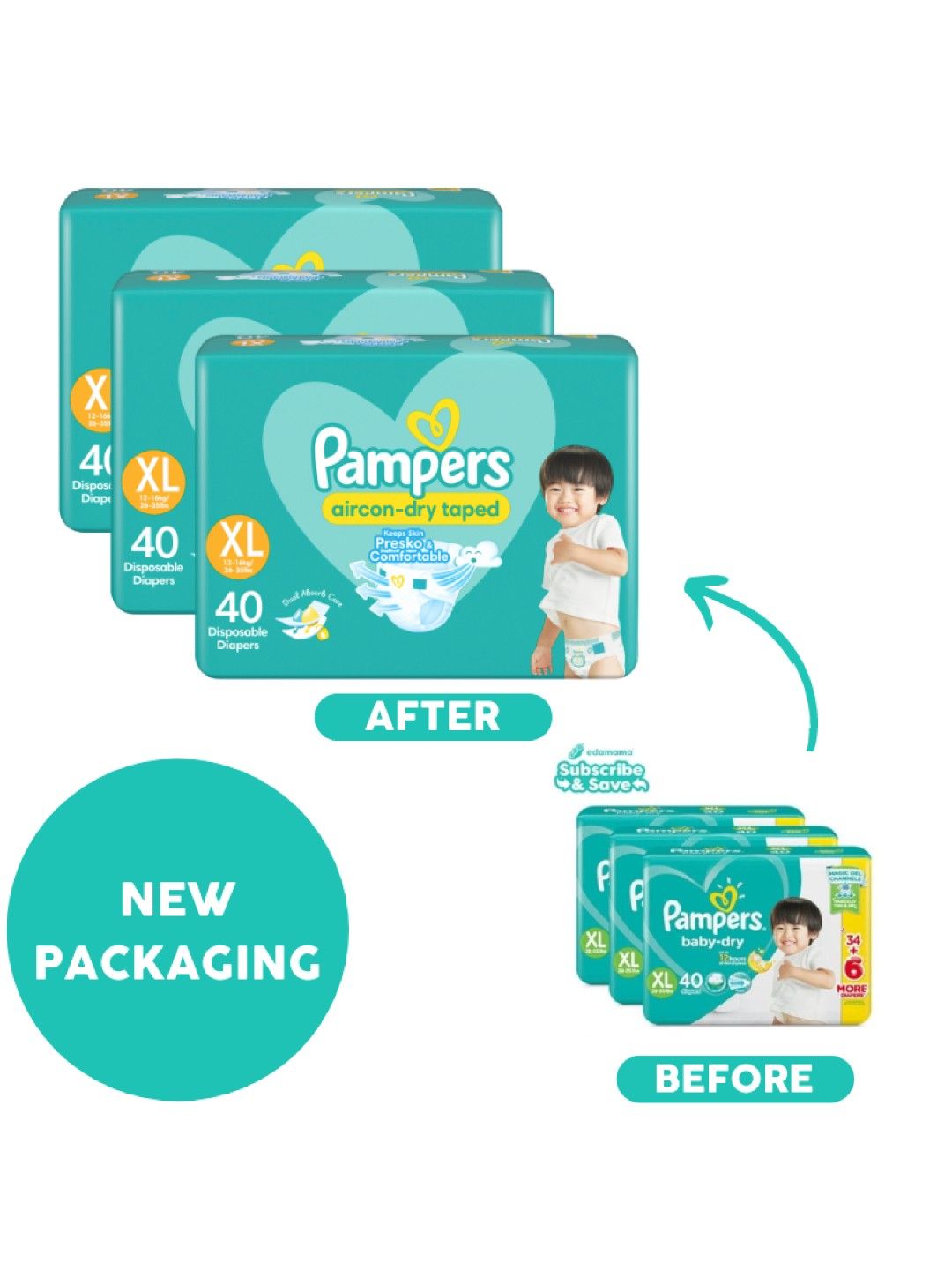 Pampers Baby Dry Taped XL 40s x 3 packs (120 pcs) - Subscription (No Color- Image 3)