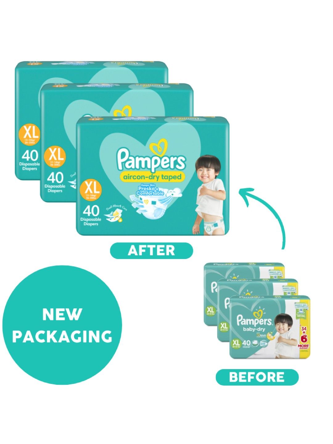 Pampers Baby Dry Taped XL 40s x 3 packs (120 pcs) (No Color- Image 3)