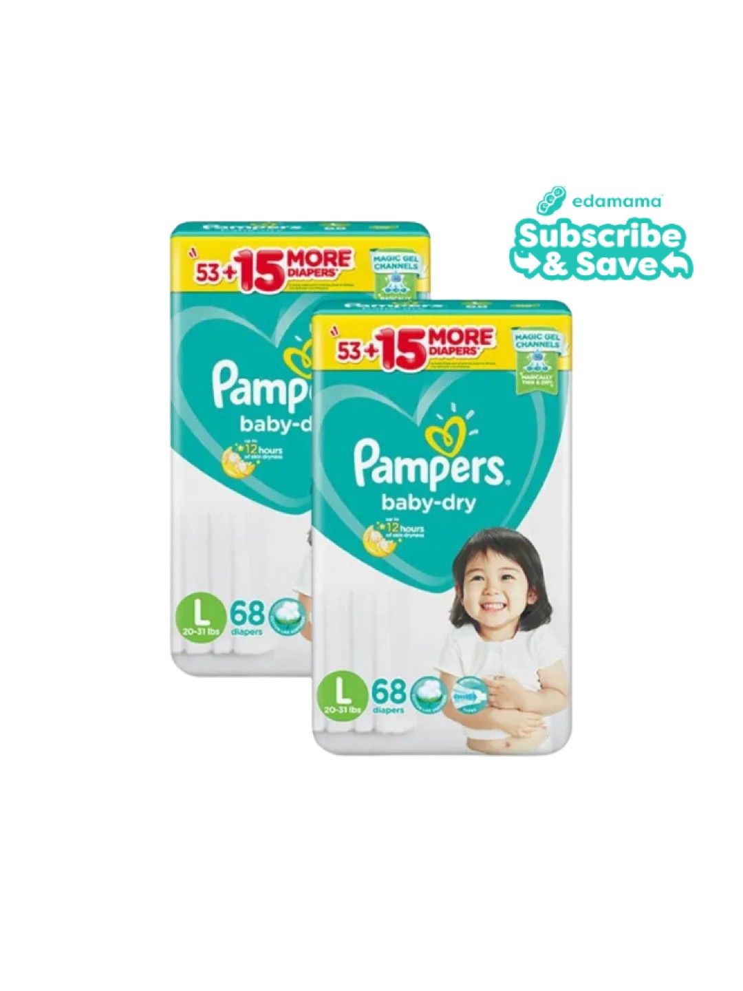 Pampers Baby Dry Taped Large 68s x 2 packs (136 pcs) - Subscription