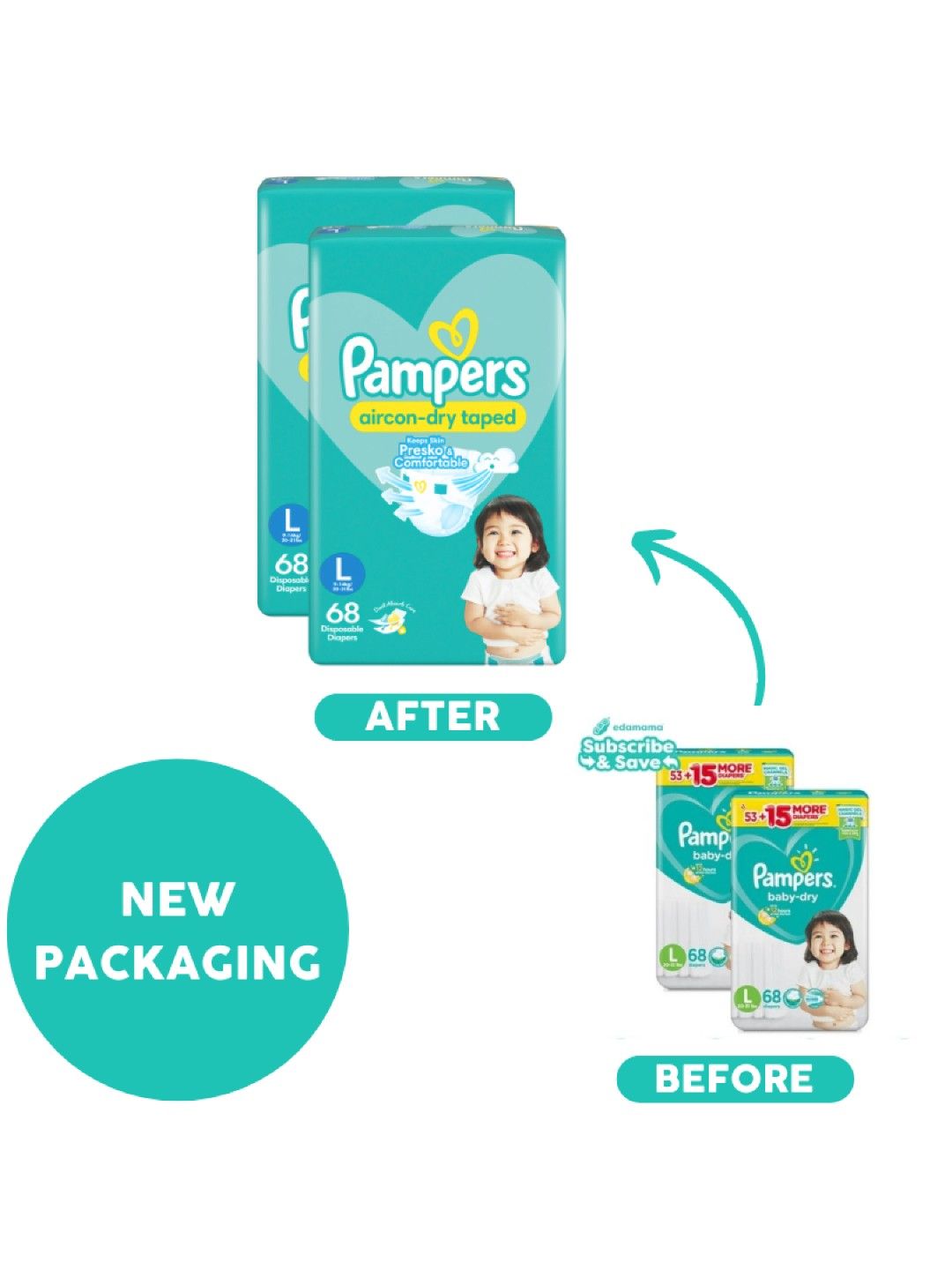 Pampers Baby Dry Taped Large 68s x 2 packs (136 pcs) - Subscription (No Color- Image 3)
