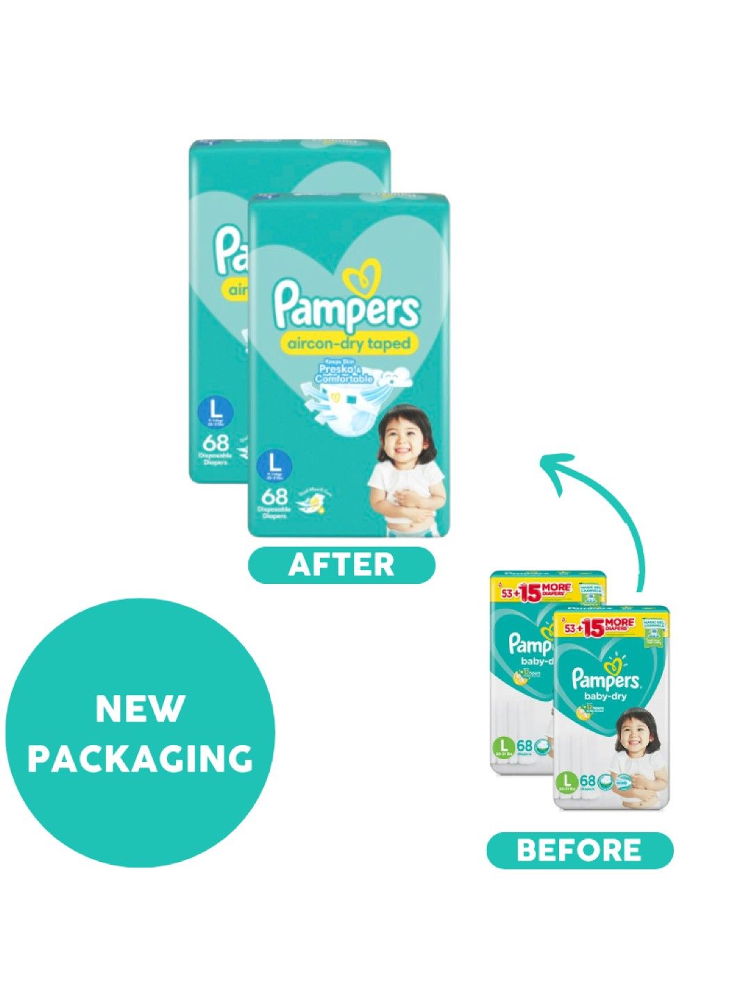 Pampers Baby Dry Taped Large 68s x 2 packs (136 pcs) (No Color- Image 3)