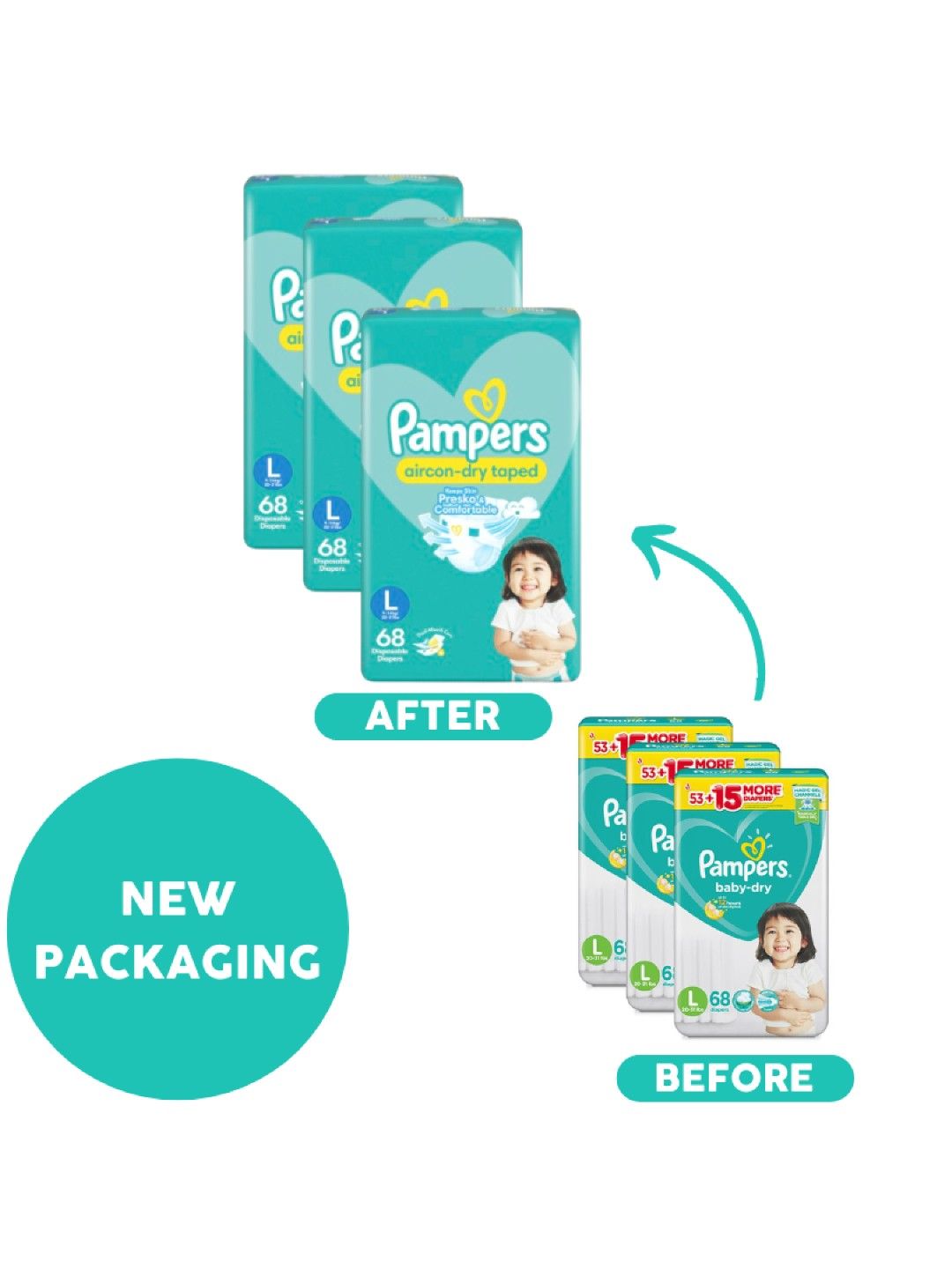 Pampers Baby Dry Taped Large 68s x 3 packs (204 pcs) (No Color- Image 3)