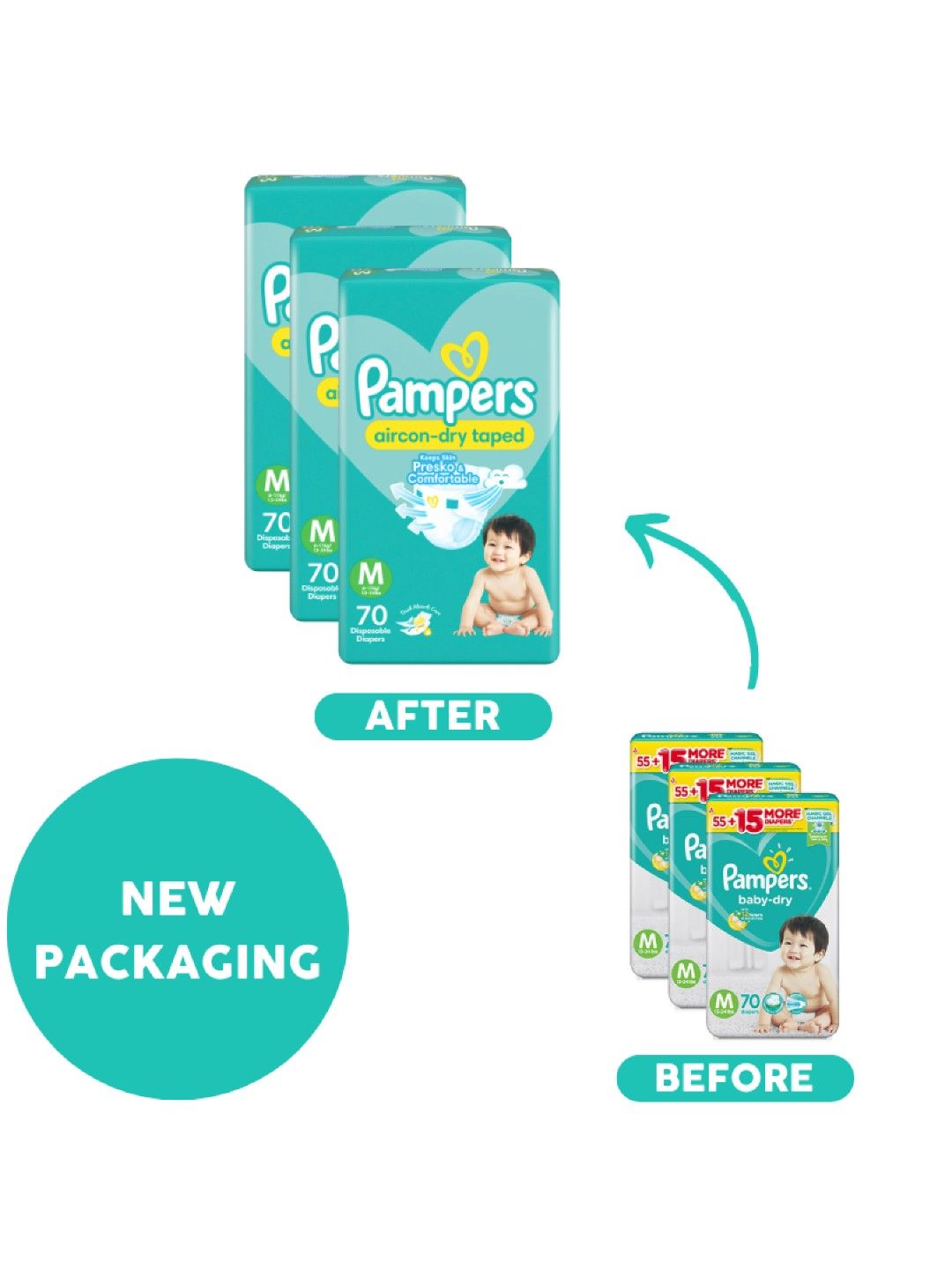 Pampers Baby Dry Taped Medium 70s x 3 packs (210 pcs) (No Color- Image 3)