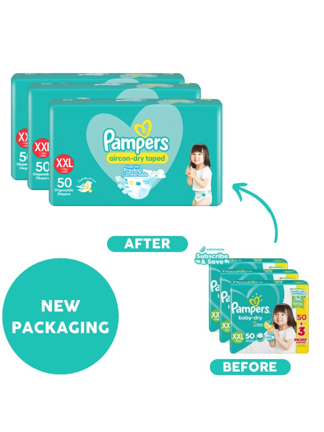 Pampers Baby Dry Taped XXL Bundle (3 x 50pcs)- Subscription (No Color- Image 3)