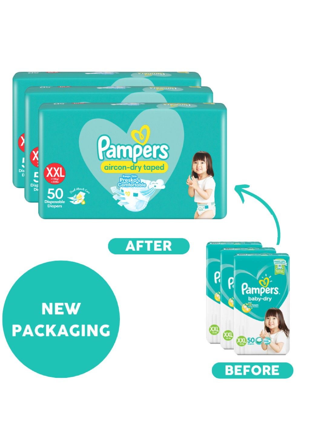 Pampers Baby Dry Taped XXL 50s x 3 packs (150 pcs) (No Color- Image 3)