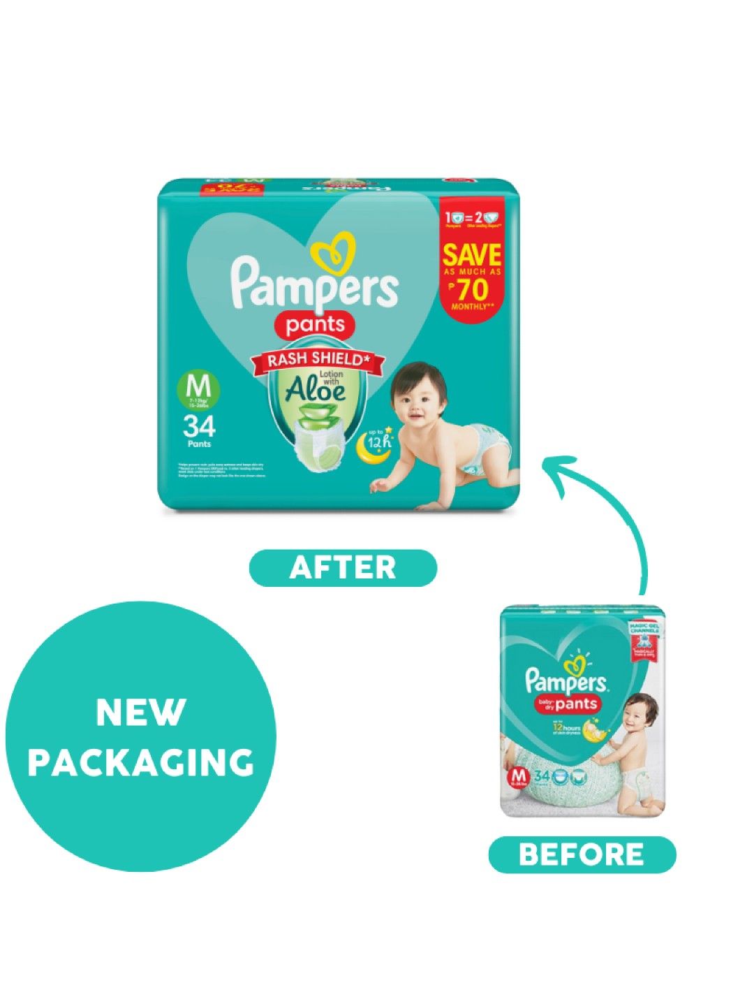 Pampers Baby Dry Pants Medium 34s x 4 packs (136 pcs) (No Color- Image 3)