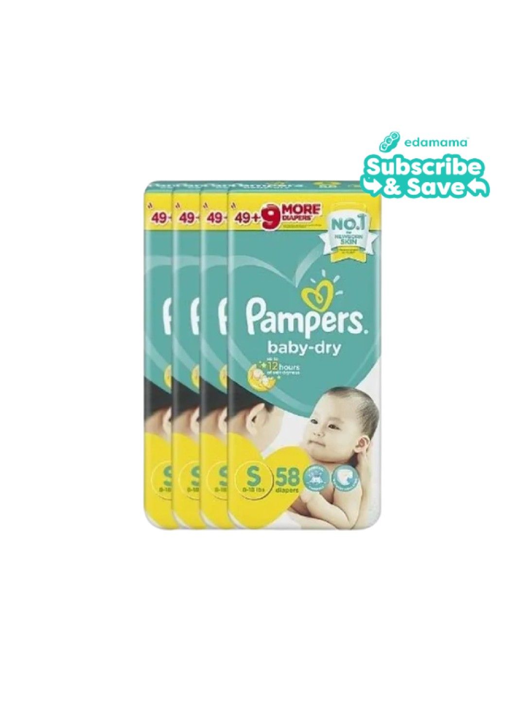 Pampers Baby Dry Taped Small 58s x 4 packs (232 pcs) - Subscription
