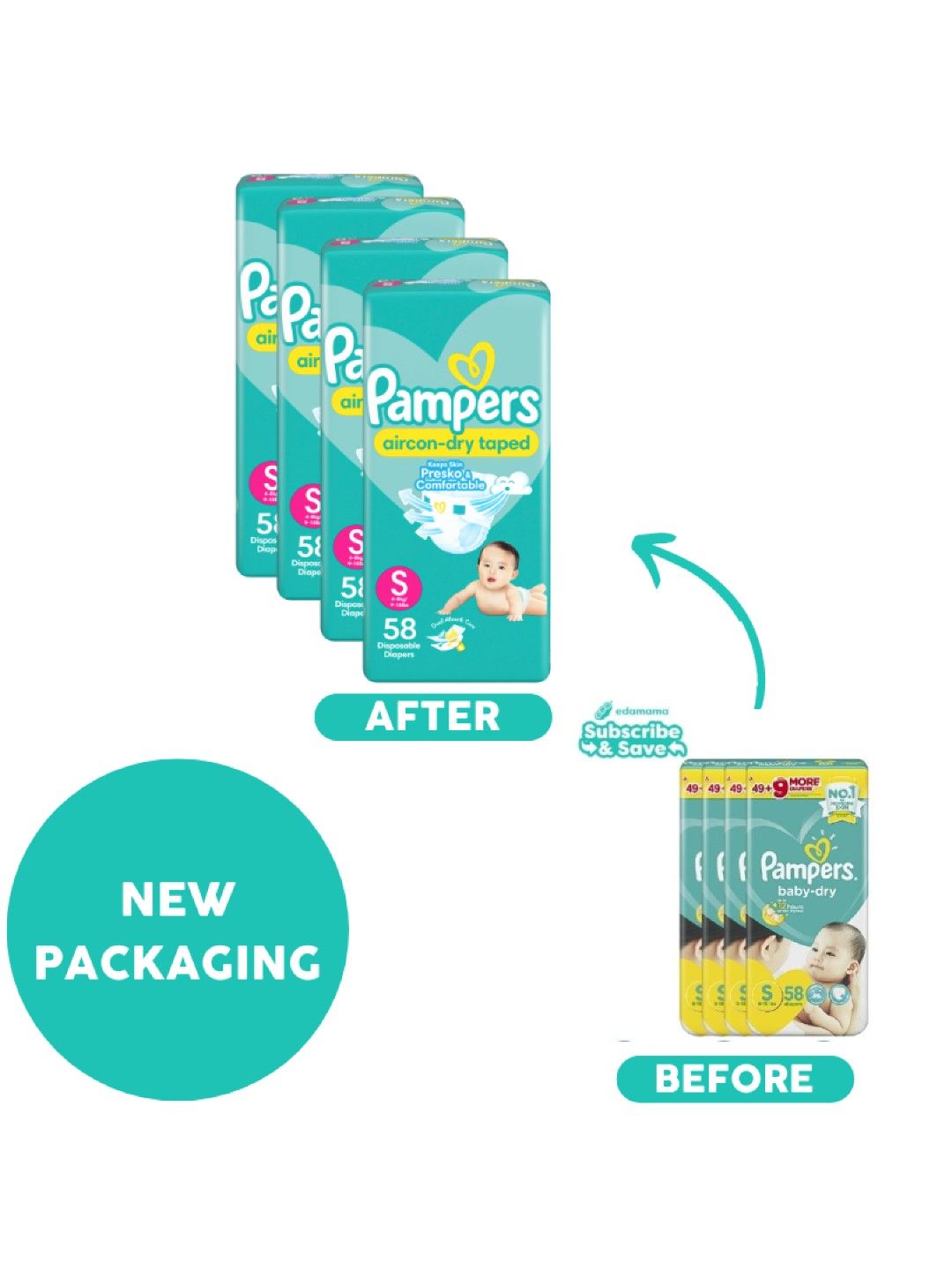 Pampers Baby Dry Taped Small 58s x 4 packs (232 pcs) - Subscription (No Color- Image 3)