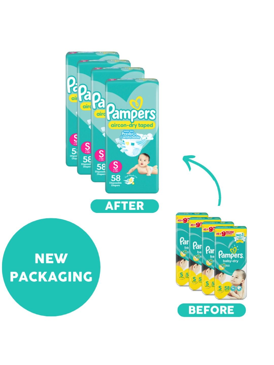 Pampers Baby Dry Taped Small 58s x 4 packs (232 pcs) (No Color- Image 3)