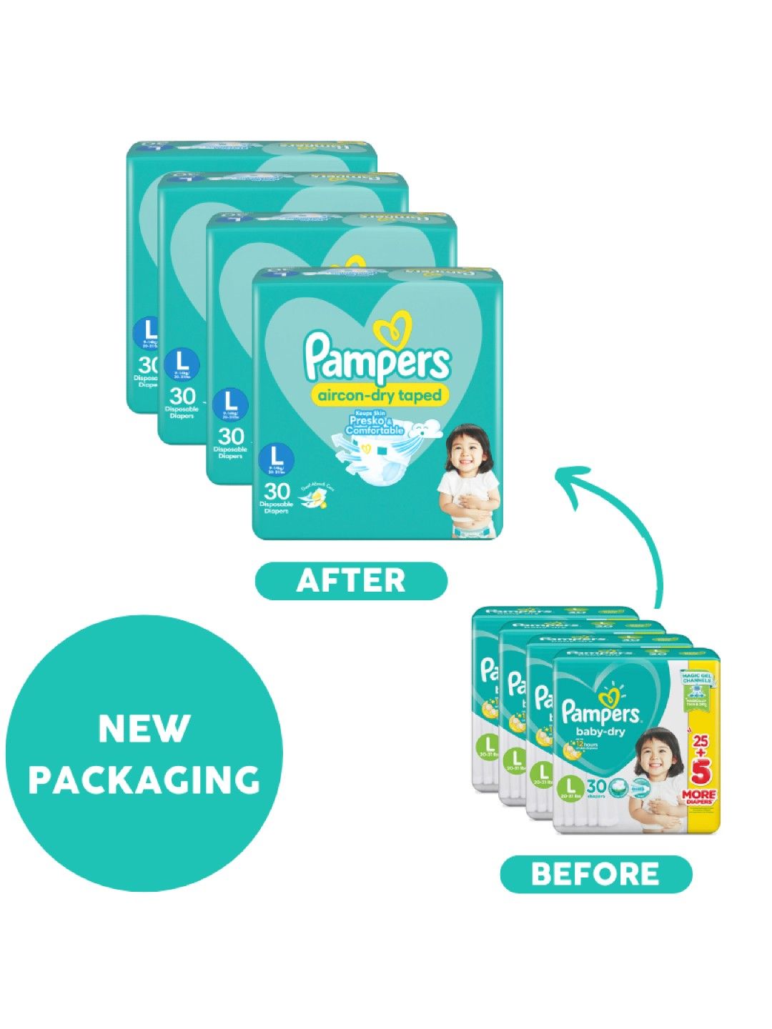 Pampers Baby Dry Taped Large 30s x 4 packs (120 pcs) (No Color- Image 3)