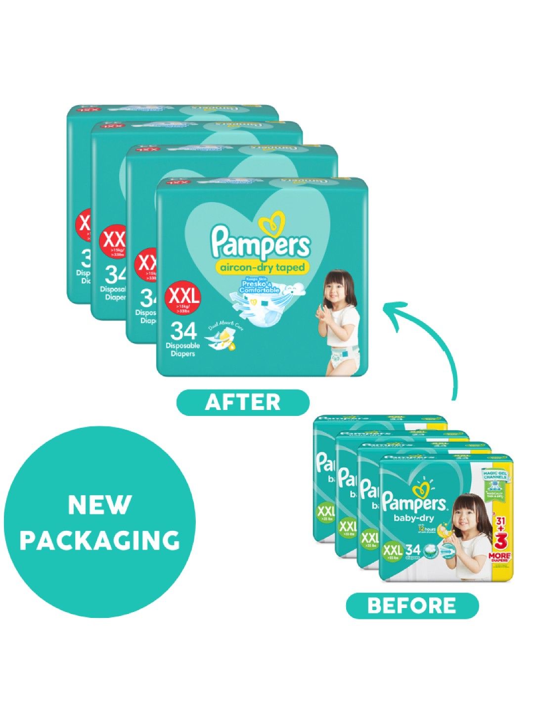 Pampers Baby Dry Taped XXL 34s x 4 packs (136 pcs) (No Color- Image 3)