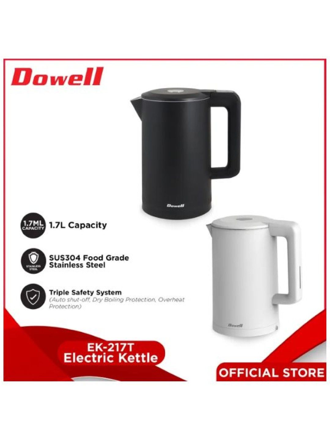 Dowell Electric Kettle EK-217T 1.7L (Black- Image 2)