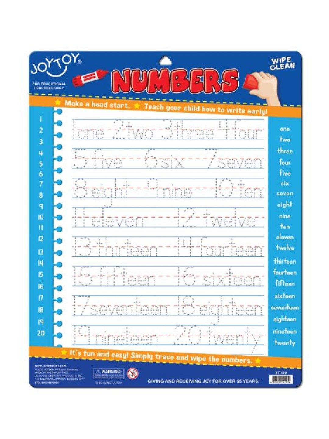 Joytoy Numbers Wipe-off Board (No Color- Image 2)