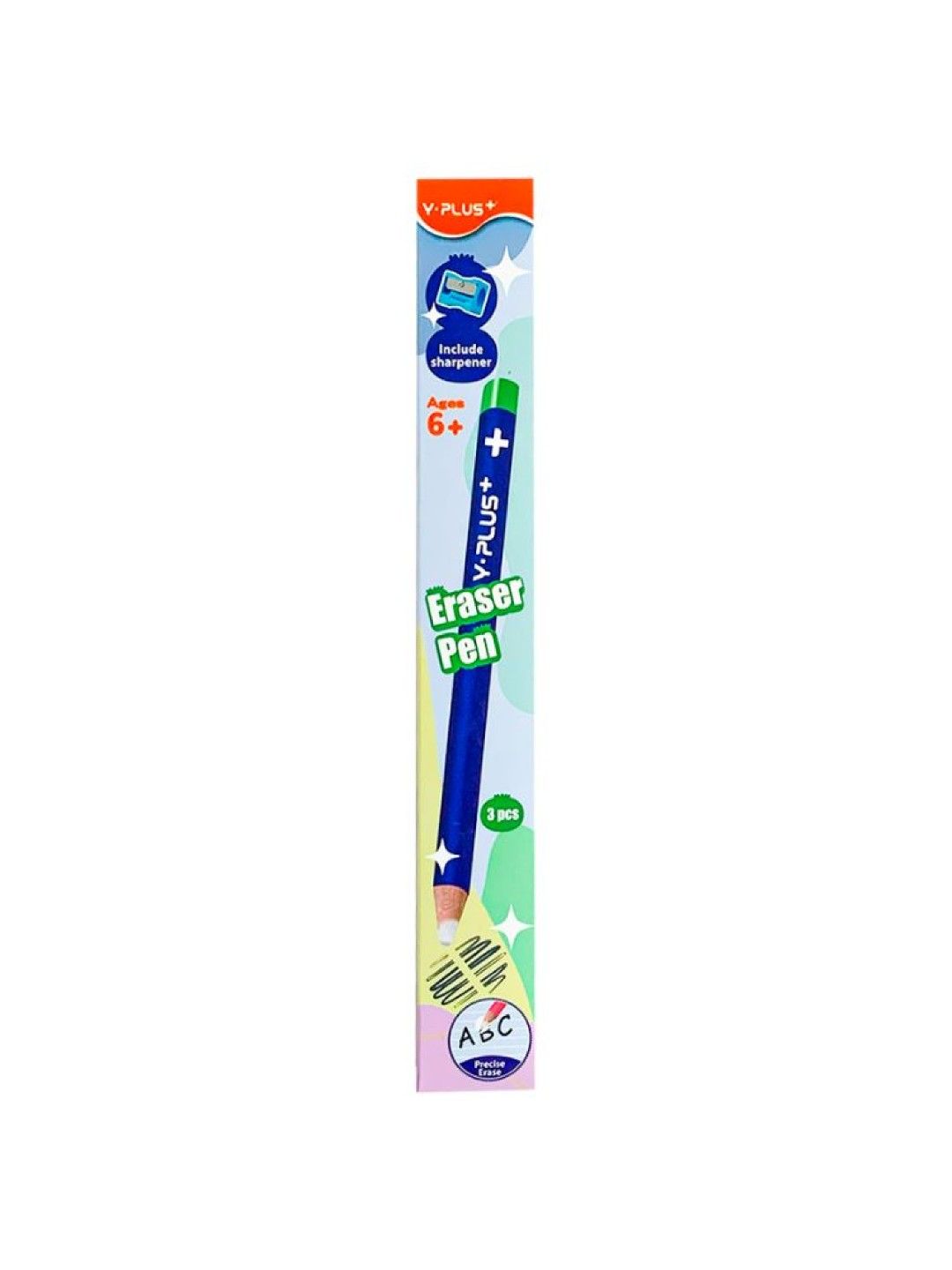 Y-PLUS+ 2 Pieces Eraser Pen with 1 Piece Sharpener (Blue- Image 3)