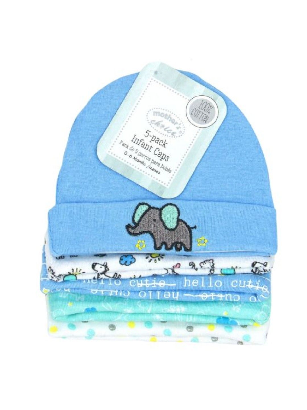 Mother's Choice 5 Pack Newborn Baby Hat (Elephant/IT2539) (No Color- Image 2)
